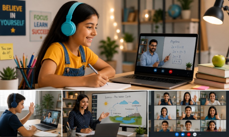 International students learning online together